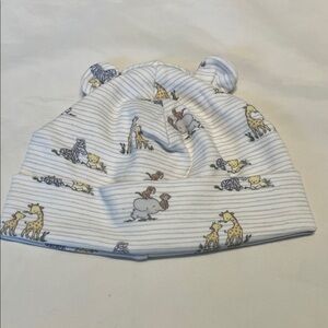 “Bundle 10/$13” Kissy 0-3M White Striped baby boy girl Beanie hat Animal Print